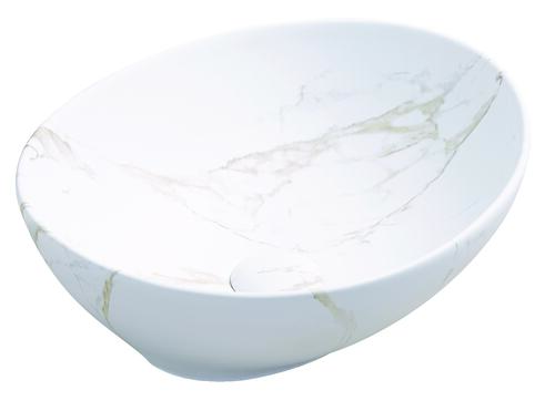 Vasque ovale à poser HANA en céramique 40,5 x 33 x 14 cm - Marbre blanc